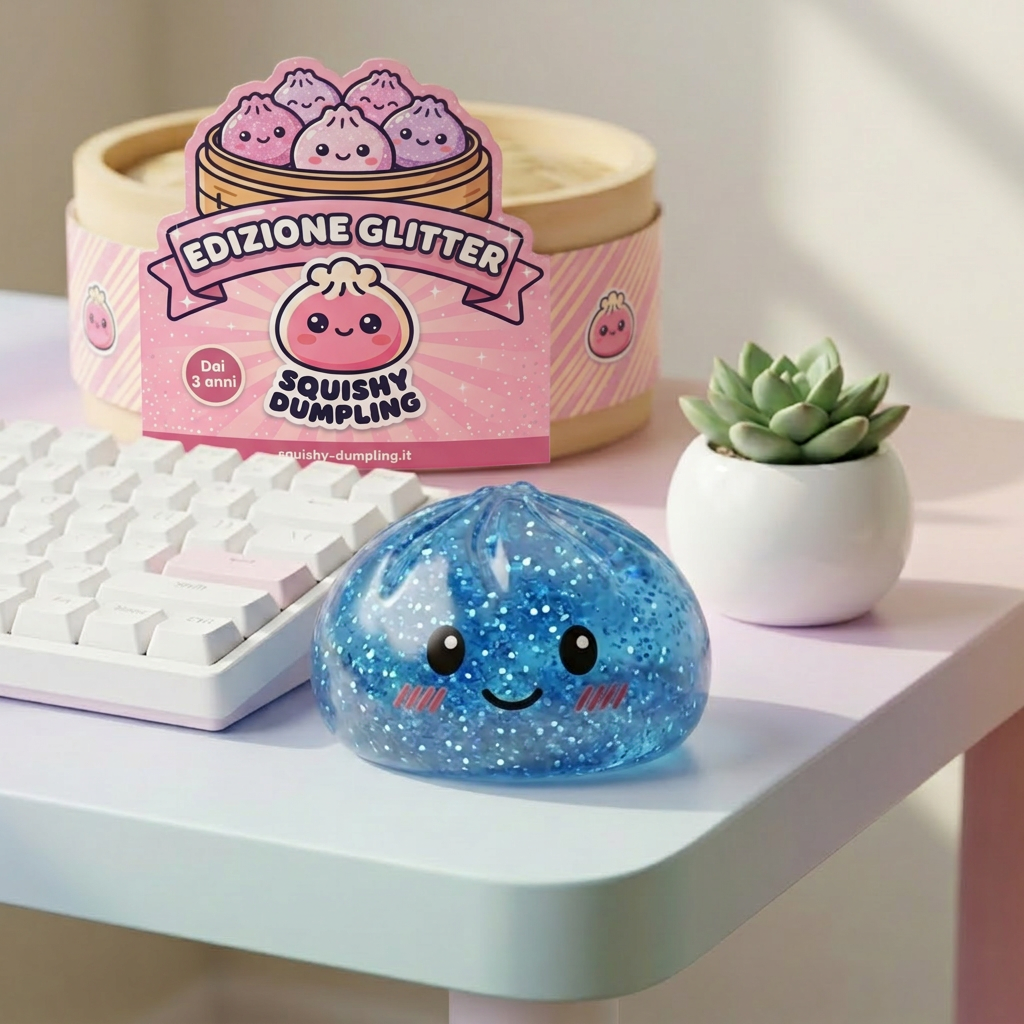 Glitter Dumpling Squishy Blu Calma — squishy antistress slow-rise kawaii
