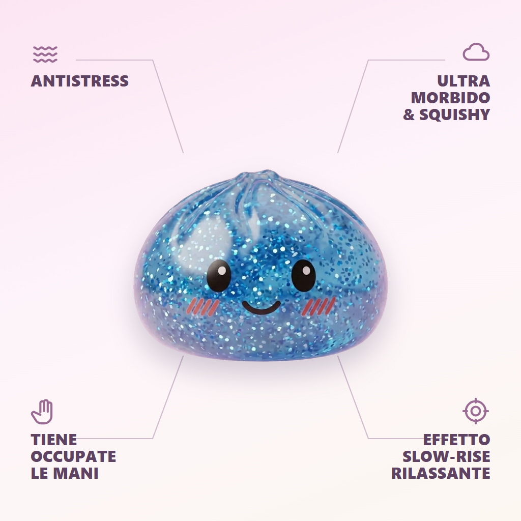 Glitter Dumpling Squishy Blu Calma — squishy antistress slow-rise kawaii