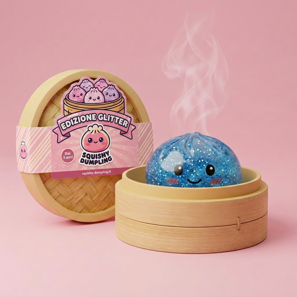 Glitter Dumpling Squishy Blu Calma — squishy antistress slow-rise kawaii