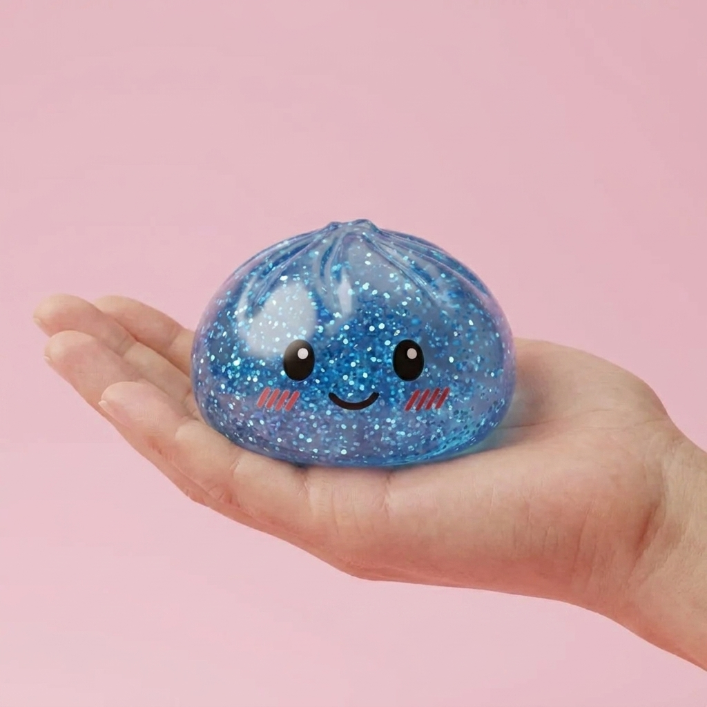 Glitter Dumpling Squishy Blu Calma — squishy antistress slow-rise kawaii