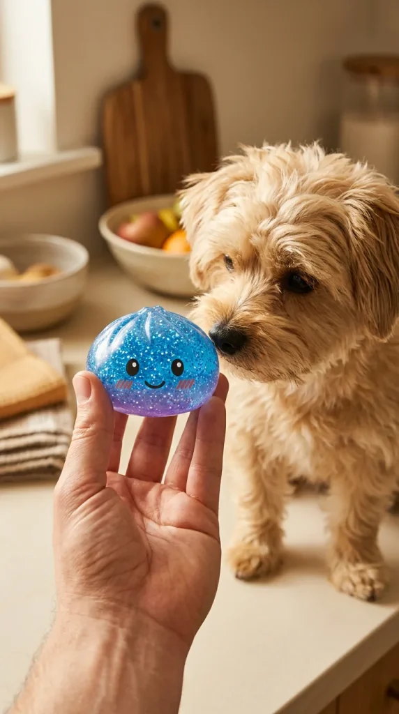 Glitter Dumpling Squishy Blu Calma — squishy antistress slow-rise kawaii