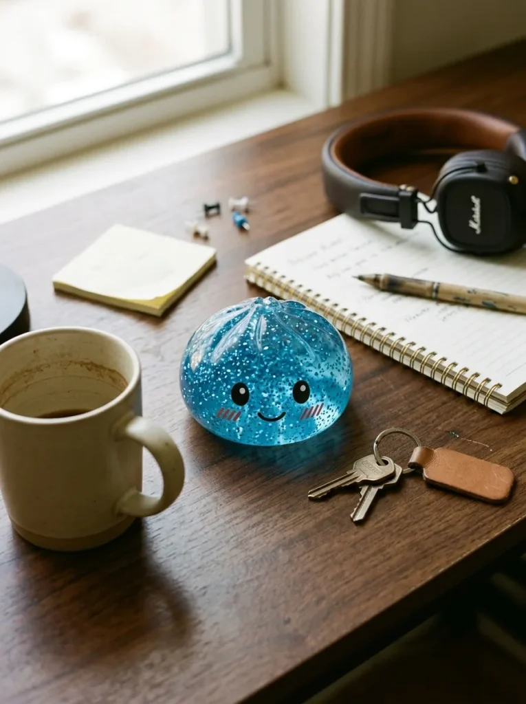 Glitter Dumpling Squishy Blu Calma — squishy antistress slow-rise kawaii