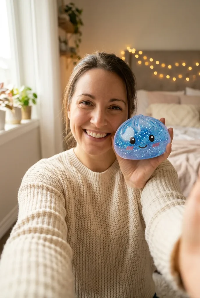Glitter Dumpling Squishy Blu Calma — squishy antistress slow-rise kawaii