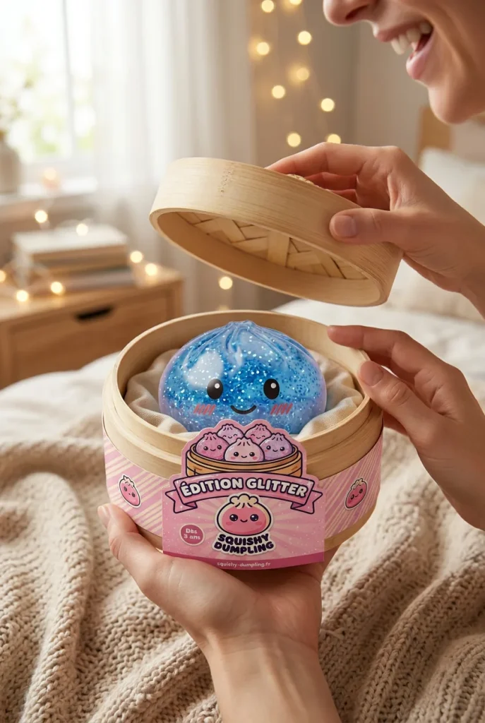 Glitter Dumpling Squishy Blu Calma — squishy antistress slow-rise kawaii
