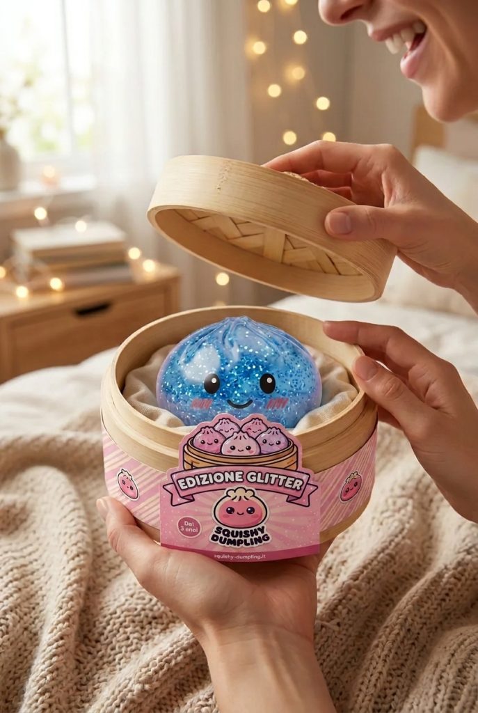 Glitter Dumpling Squishy Blu Calma — squishy antistress slow-rise kawaii