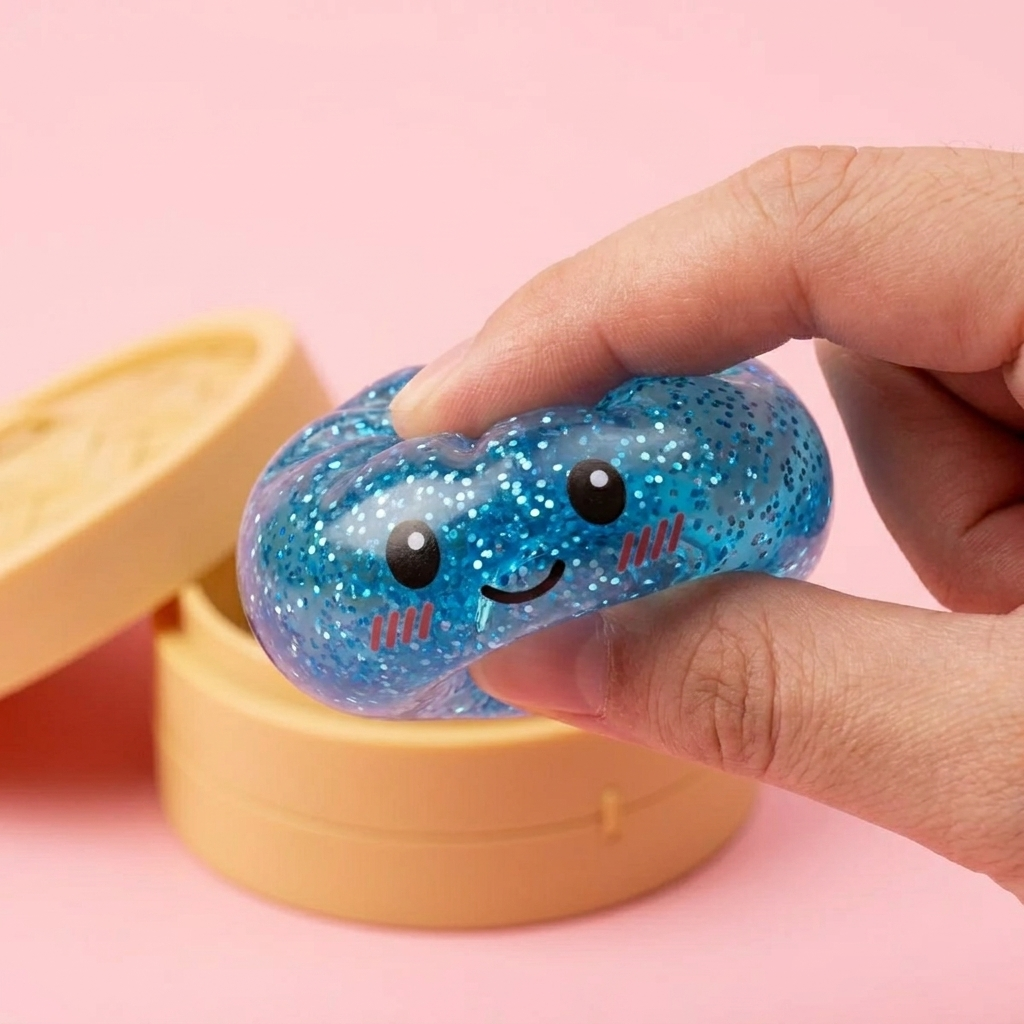 Glitter Dumpling Squishy Blu Calma — squishy antistress slow-rise kawaii