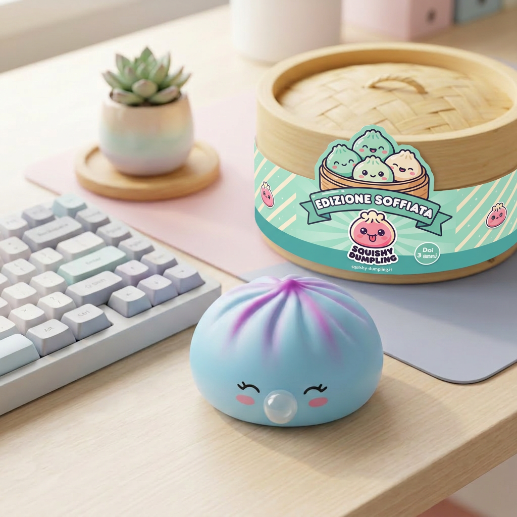 Dumpling Squishy Frost Blue Rare Blow Cestino Bambù — squishy antistress slow-rise kawaii
