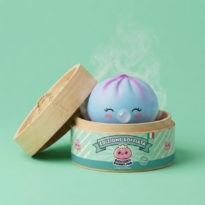 Dumpling Squishy Frost Blue Rare Blow Cestino Bambù nel suo cestino di bambù per vapore