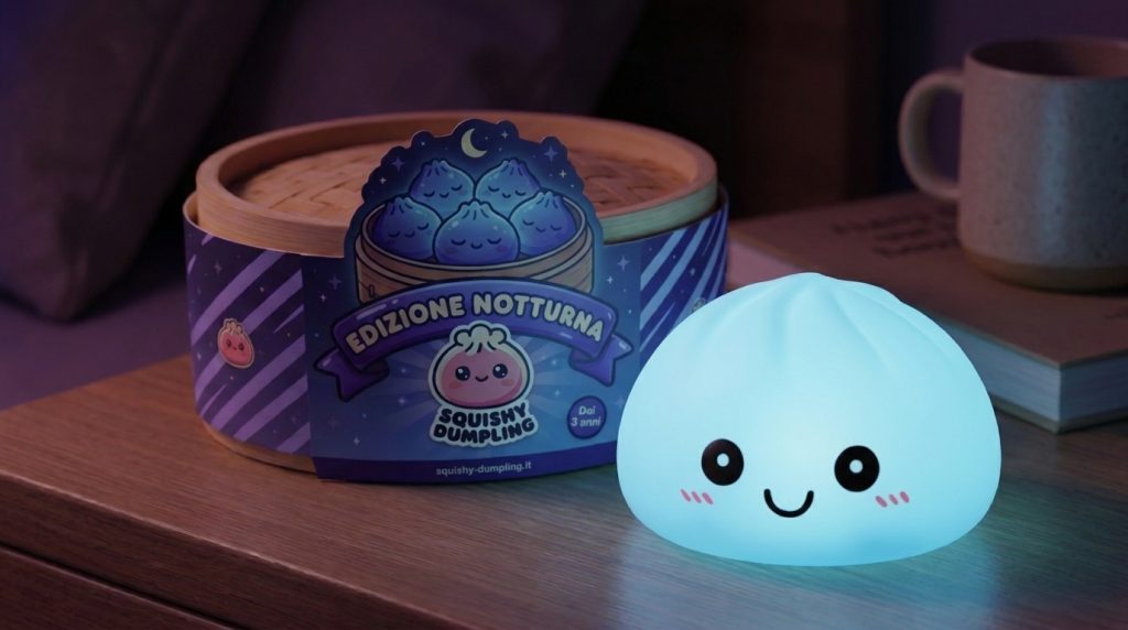 Dumpling Squishy Luce Notturna Blu Aurora — squishy antistress slow-rise kawaii