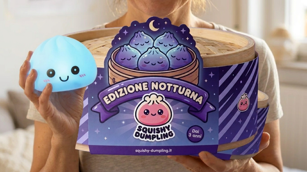 Dumpling Squishy Luce Notturna Blu Aurora — squishy antistress slow-rise kawaii
