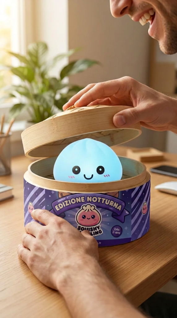 Dumpling Squishy Luce Notturna Blu Aurora — squishy antistress slow-rise kawaii