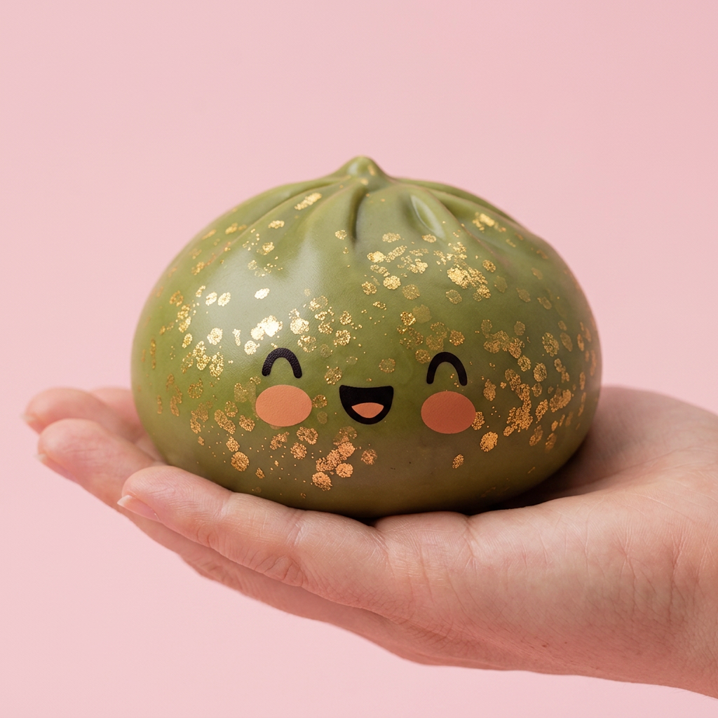 Dumpling Squishy Glitter Verde Smeraldo — squishy antistress slow-rise kawaii