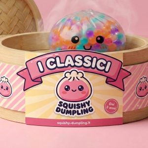 Squishy Dumpling Multicolore con Cestino Vapore nel suo cestino di bambù per vapore