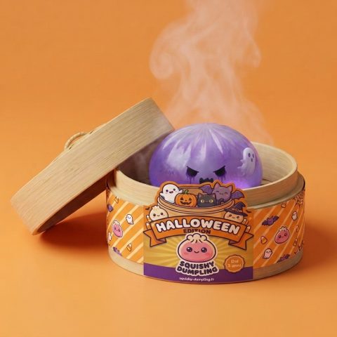 Ghost Dumpling Squishy Boo Fantasma Bambù nel suo cestino di bambù per vapore