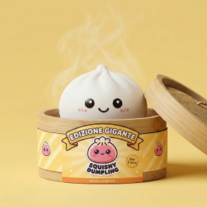 Giant Dumpling Squishy XXL 25 cm nel suo cestino di bambù per vapore