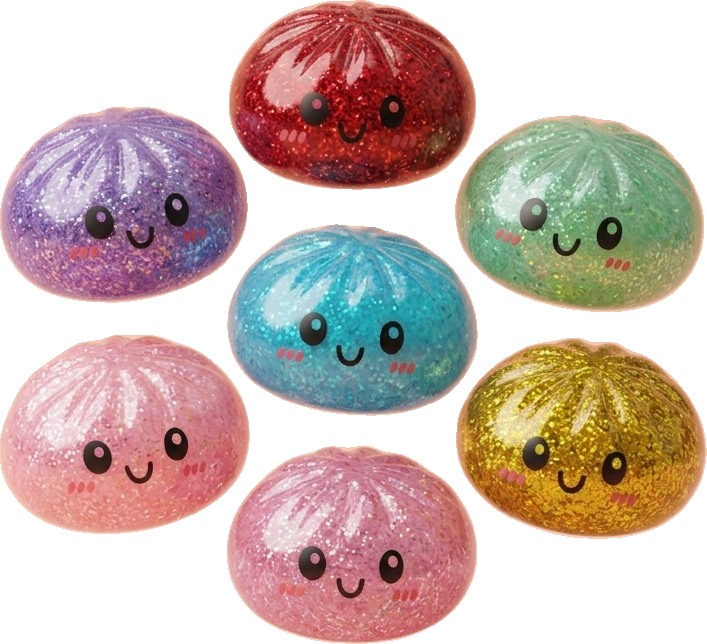 Glitter Dumpling Squishy Set da 6 Glitterati — squishy antistress slow-rise kawaii