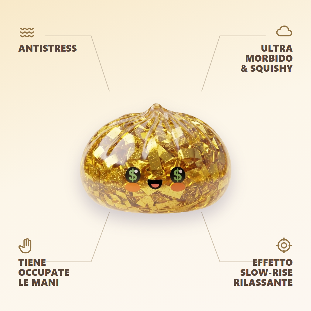 Gold Dumpling Squishy Edizione Rara — squishy antistress slow-rise kawaii