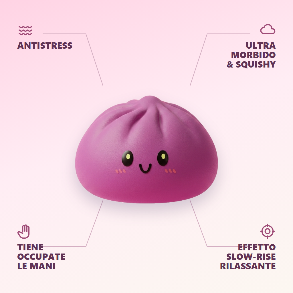 Dumpling Squishy Grigio Magenta — squishy antistress slow-rise kawaii