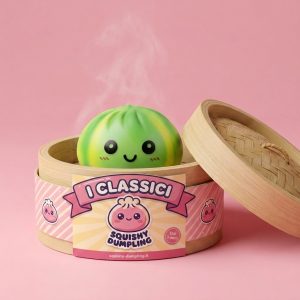 Squishy Dumpling Tie Dye Verde Effetto Vortice nel suo cestino di bambù per vapore