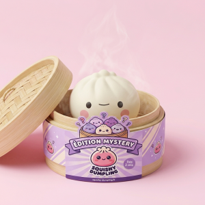 Dumpling Squishy Giapponese Kawaii Mystery nel suo cestino di bambù per vapore