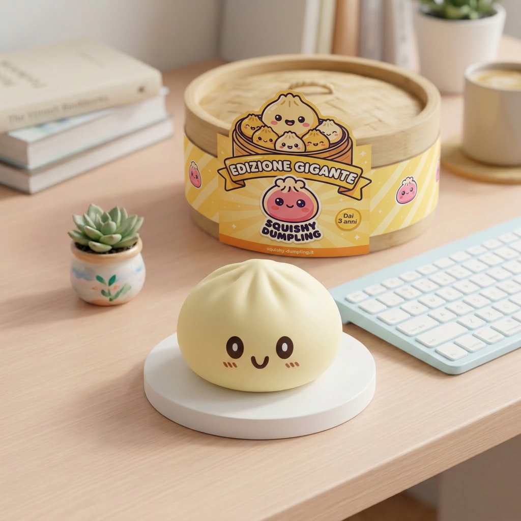 Squishy Dumpling Giallo Gigante Jumbo in un'atmosfera da scrivania