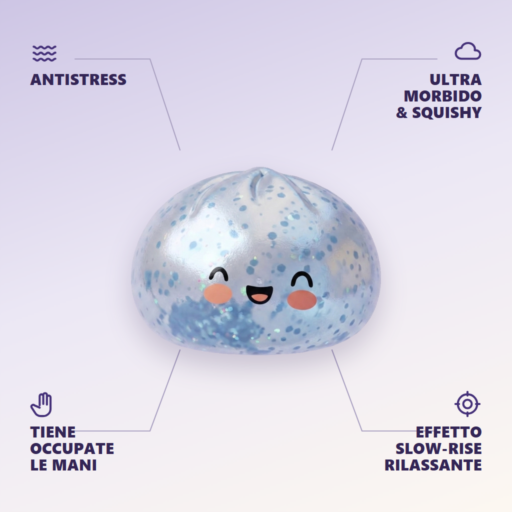 Dumpling Squishy Sparkle Blu Ghiaccio — i punti di forza