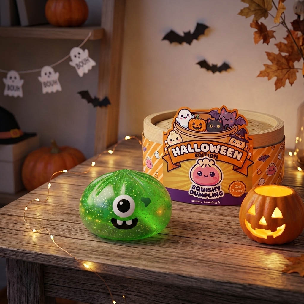Squishy Dumpling Monster Halloween Verde Glitter — squishy antistress slow-rise kawaii