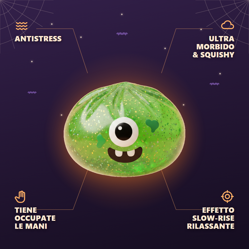 Squishy Dumpling Monster Halloween Verde Glitter — squishy antistress slow-rise kawaii