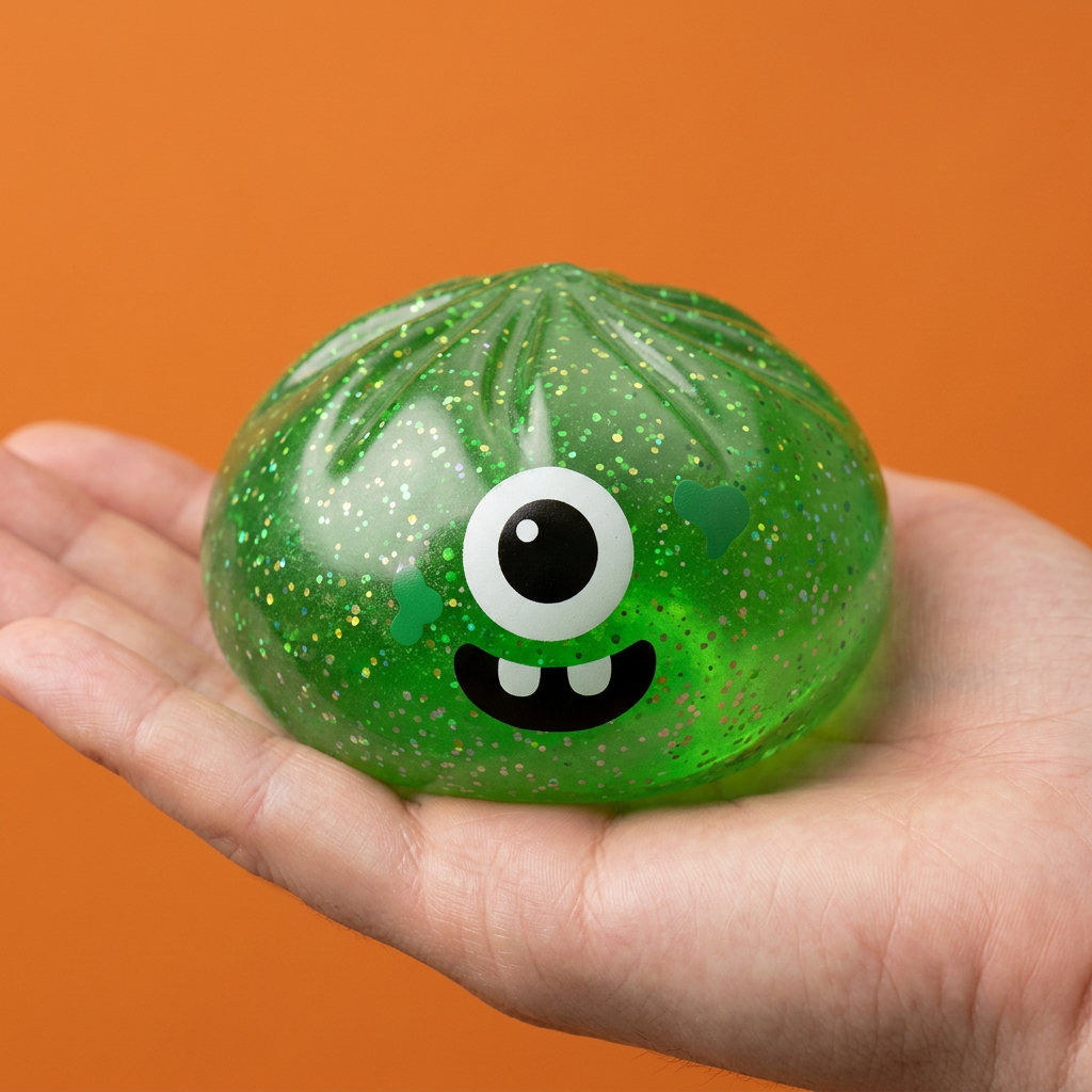Squishy Dumpling Monster Halloween Verde Glitter — squishy antistress slow-rise kawaii