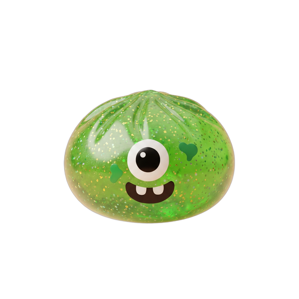 Squishy Dumpling Monster Halloween Verde Glitter — squishy antistress slow-rise kawaii