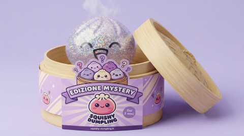 Rare Dumpling Squishy Mystery da Collezione nel suo cestino di bambù per vapore