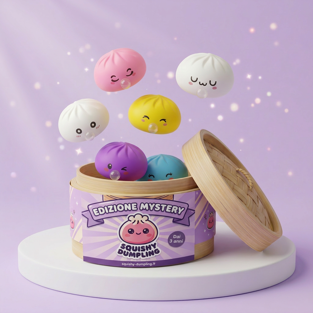 Mystery Dumpling Squishy con Cestino di Bambù — squishy antistress slow-rise kawaii
