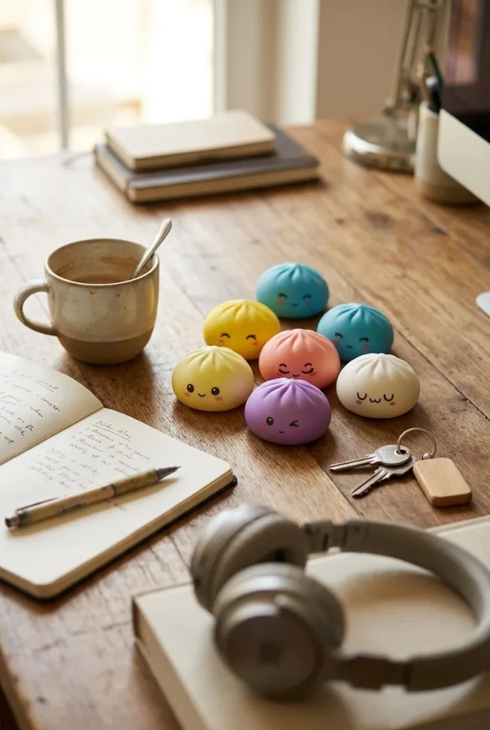 Mystery Dumpling Squishy con Cestino di Bambù — squishy antistress slow-rise kawaii