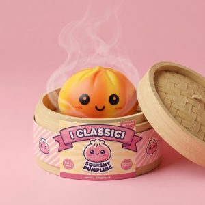Squishy Dumpling Tie Dye Orange Effetto Marmo nel suo cestino di bambù per vapore