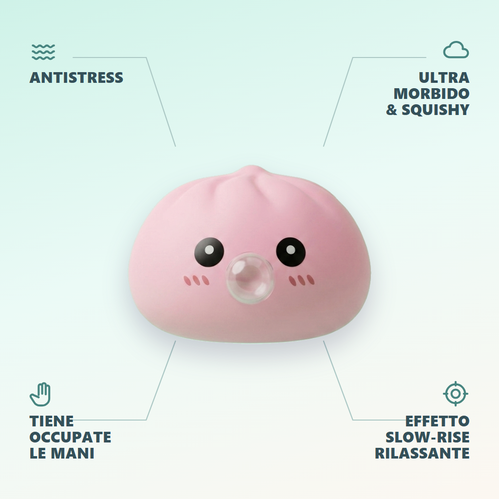 Dumpling Squishy Rosa Soffice con Cestino Bamboo — squishy antistress slow-rise kawaii