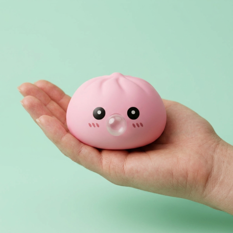 Dumpling Squishy Rosa Soffice con Cestino Bamboo — squishy antistress slow-rise kawaii