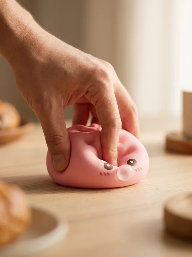 Dumpling Squishy Rosa Soffice con Cestino Bamboo — squishy antistress slow-rise kawaii