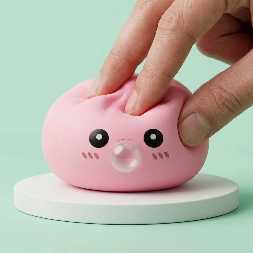 Dumpling Squishy Rosa Soffice con Cestino Bamboo — squishy antistress slow-rise kawaii