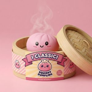 Pink Squishy Dumpling Dolcezza Fiorita nel suo cestino di bambù per vapore