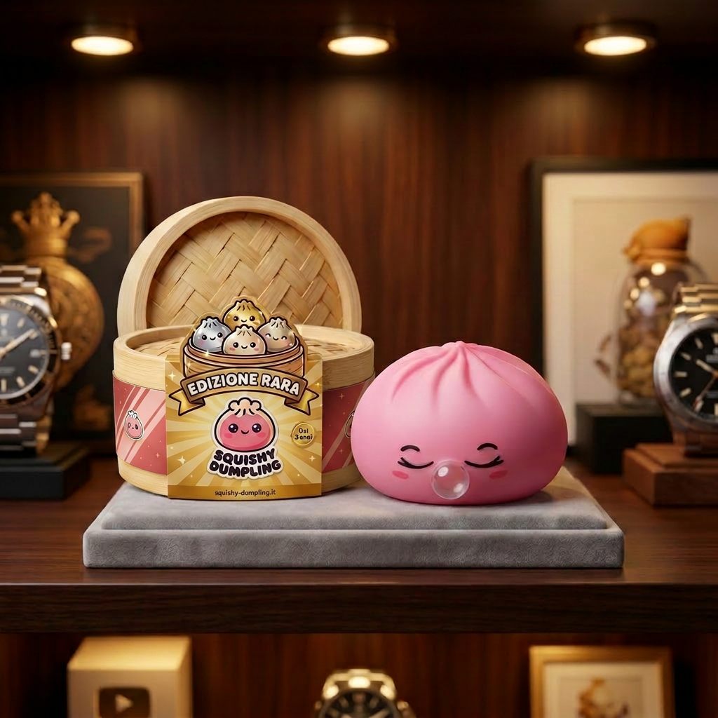 Dumpling Squishy Rosa Rare Blow con Cestino — squishy antistress slow-rise kawaii