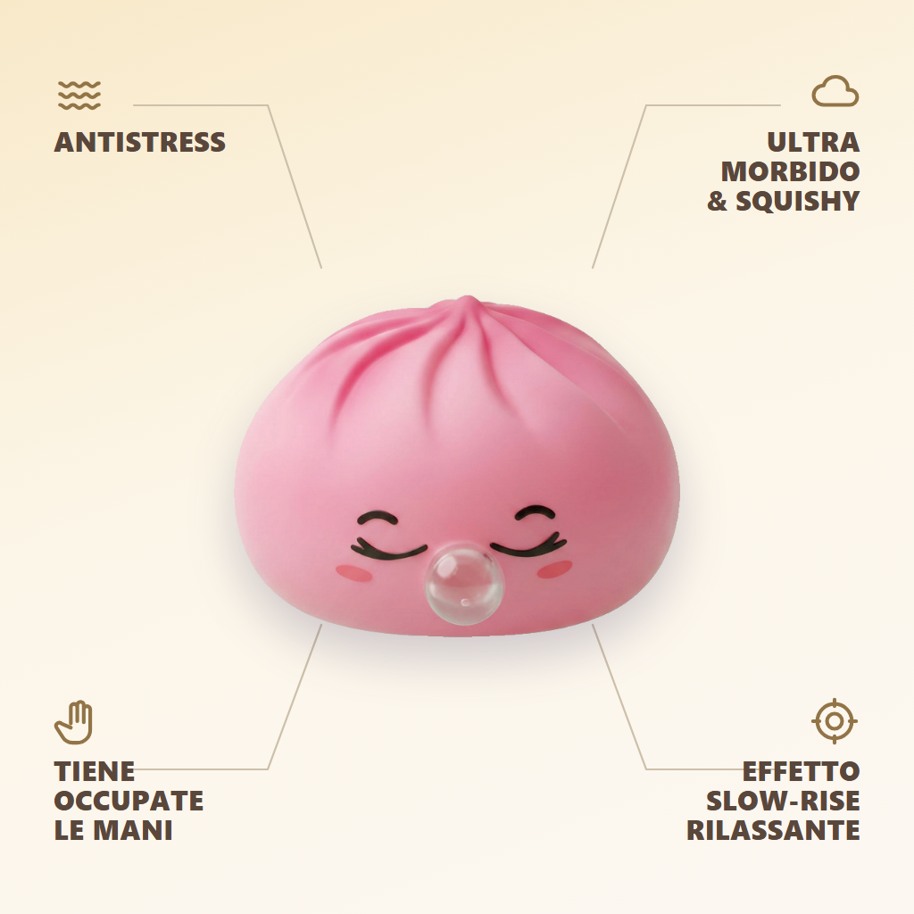 Dumpling Squishy Rosa Rare Blow con Cestino — squishy antistress slow-rise kawaii