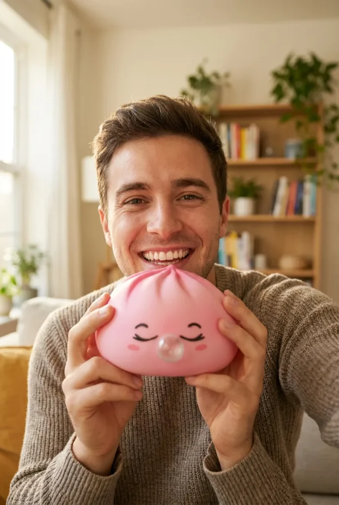 Dumpling Squishy Rosa Rare Blow con Cestino — squishy antistress slow-rise kawaii