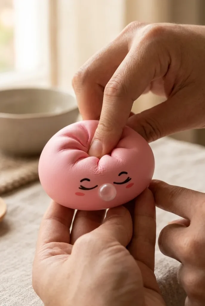 Dumpling Squishy Rosa Rare Blow con Cestino — squishy antistress slow-rise kawaii