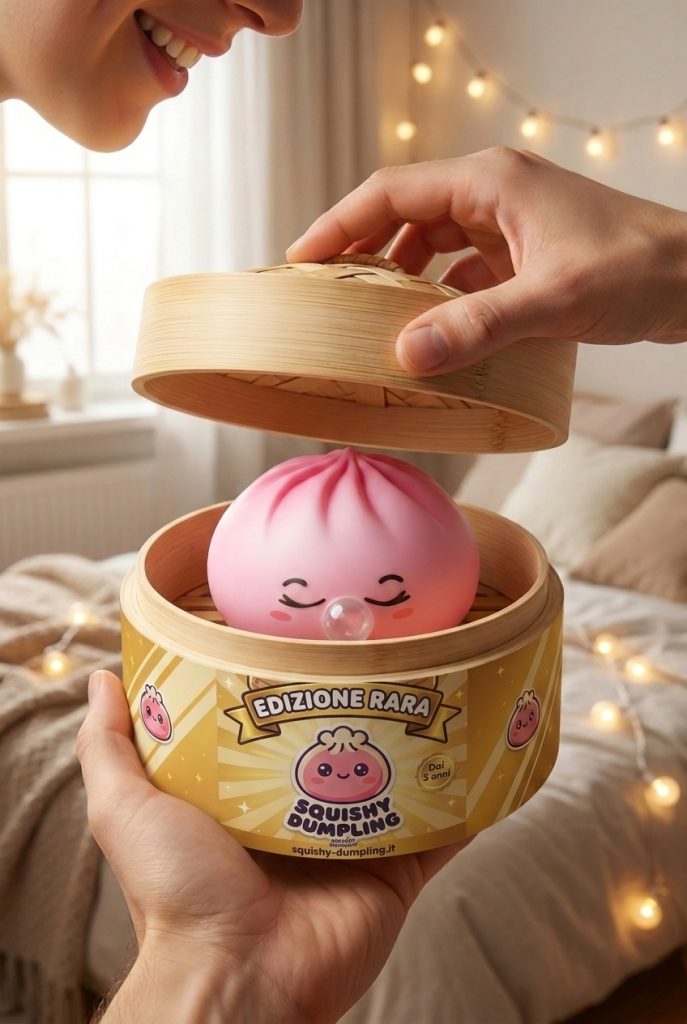 Dumpling Squishy Rosa Rare Blow con Cestino — squishy antistress slow-rise kawaii