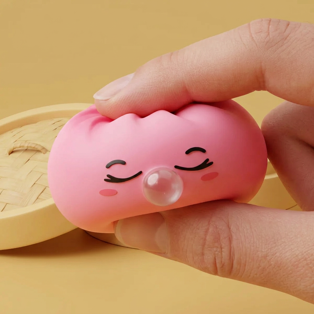 Dumpling Squishy Rosa Rare Blow con Cestino — squishy antistress slow-rise kawaii