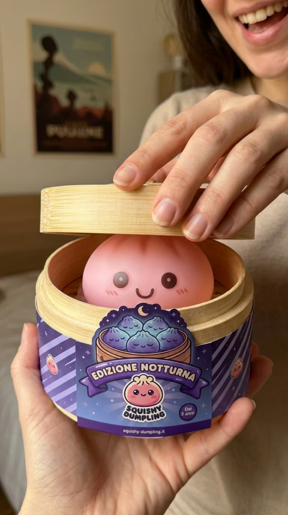 Dumpling Squishy Luce Notturna Rosa Tenero — squishy antistress slow-rise kawaii