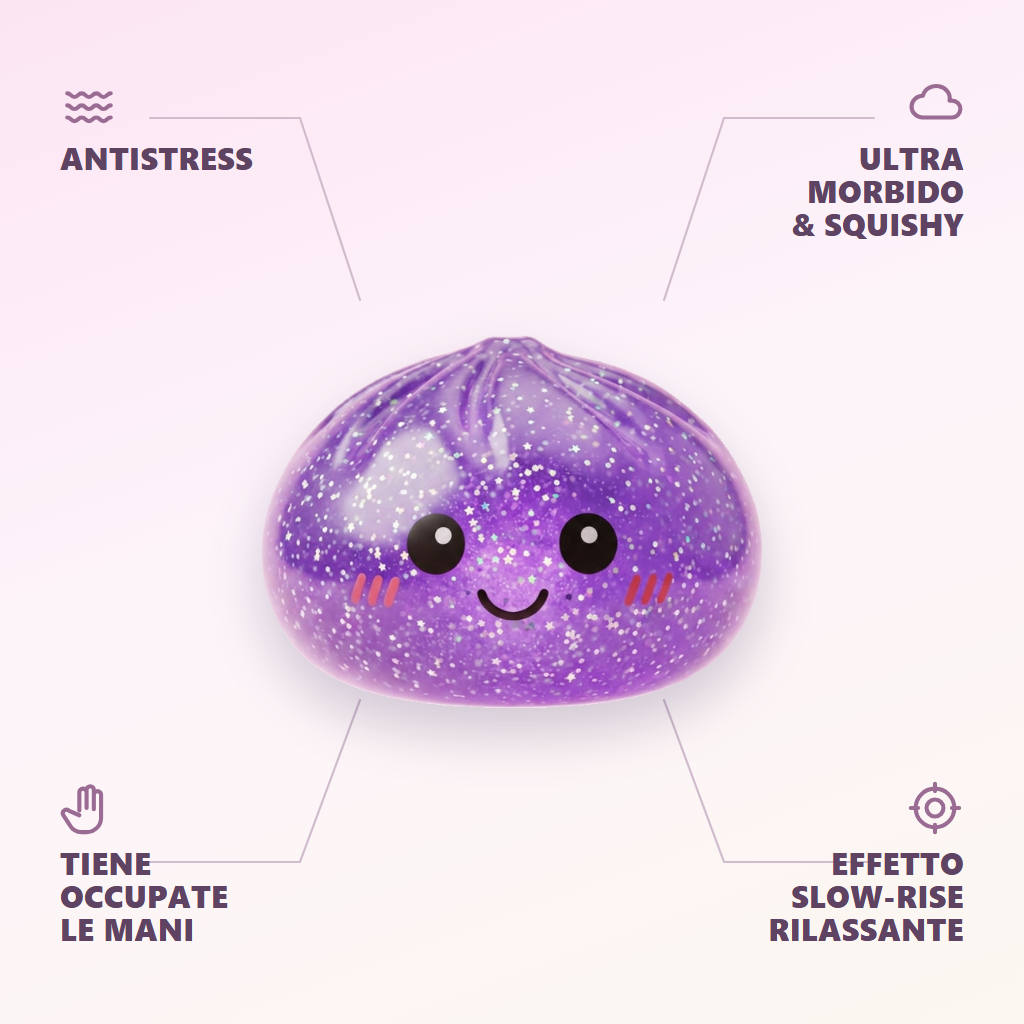 Glitter Dumpling Squishy Viola Sognante — squishy antistress slow-rise kawaii