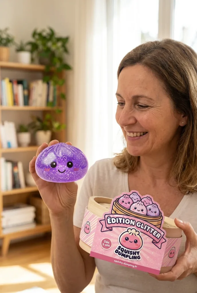 Glitter Dumpling Squishy Viola Sognante — squishy antistress slow-rise kawaii