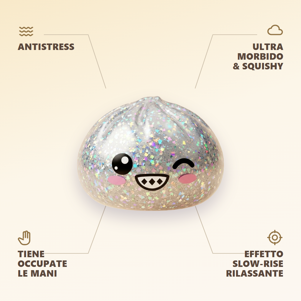 Rare Dumpling Squishy Argento Scintillante — squishy antistress slow-rise kawaii