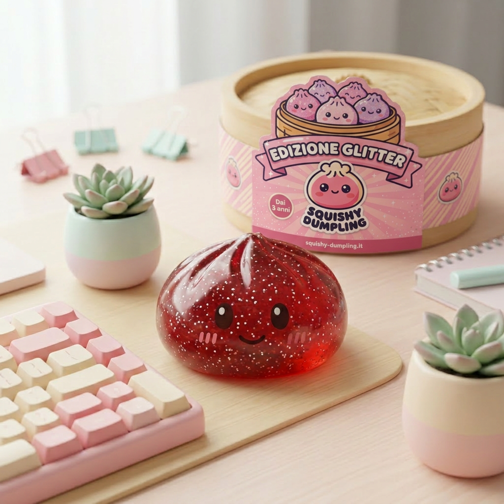 Glitter Dumpling Squishy Rosso Fortuna — squishy antistress slow-rise kawaii